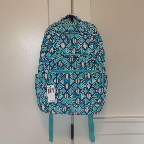 Vera Bradley Go Fish Blue Patterned Quilted Large Essential Travel Backpack NWT main image 9